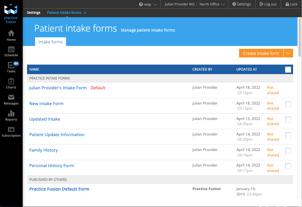 screenshot of Practice Fusion